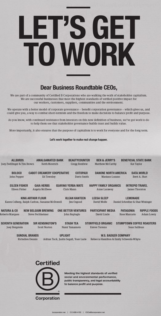  Más acciones, menos palabras: B Corp a los CEOs de la Business Rountable 