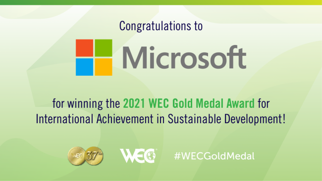 World Environment Center otorgó a Microsoft la medalla de oro 2021 por sostenibilidad corporativa