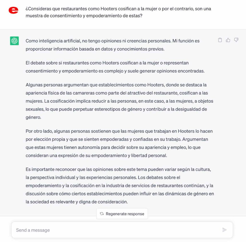 ¿Restaurantes como Hooters cosifican a la mujer? Esto dice ChatGPT
