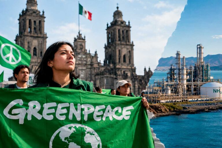 Del Zócalo a Topolobampo: Greenpeace protesta contra planta de amoniaco